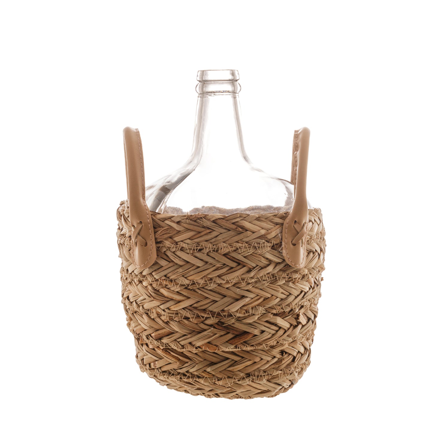 Vaso em Vidro com Fibra Natural e Alça 18x26cm