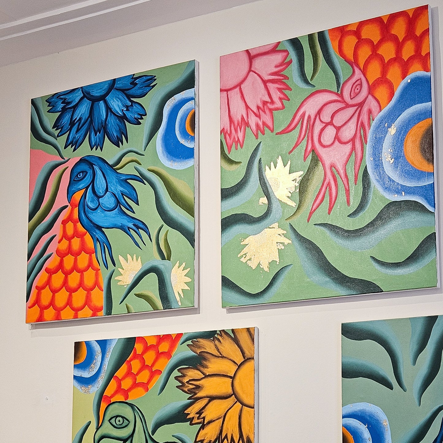 Pintura em Tela Coelho Rosa Coleção Jardins Secretos