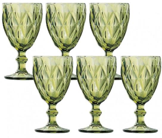 Conj De Taças P/ Água de Vidro Verde 6 Pcs Diamante
