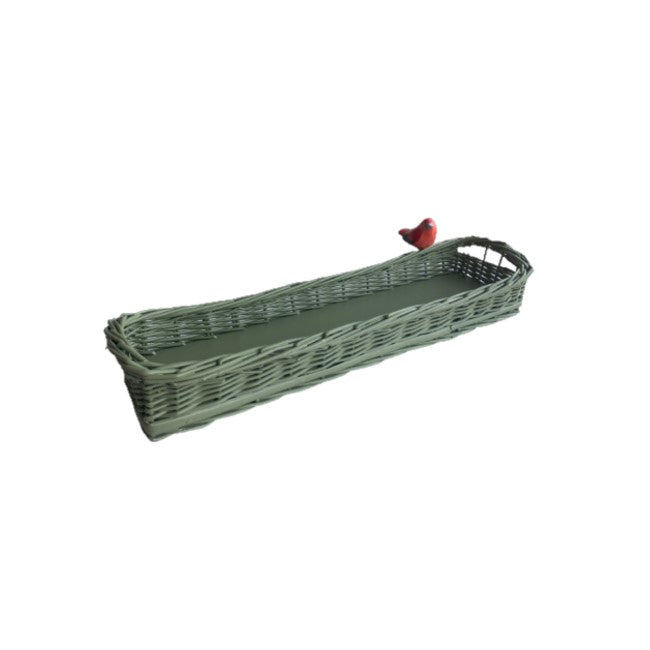 Cesta Baguete Retangular Verde Alecrim C/ Pássaro Vermelho