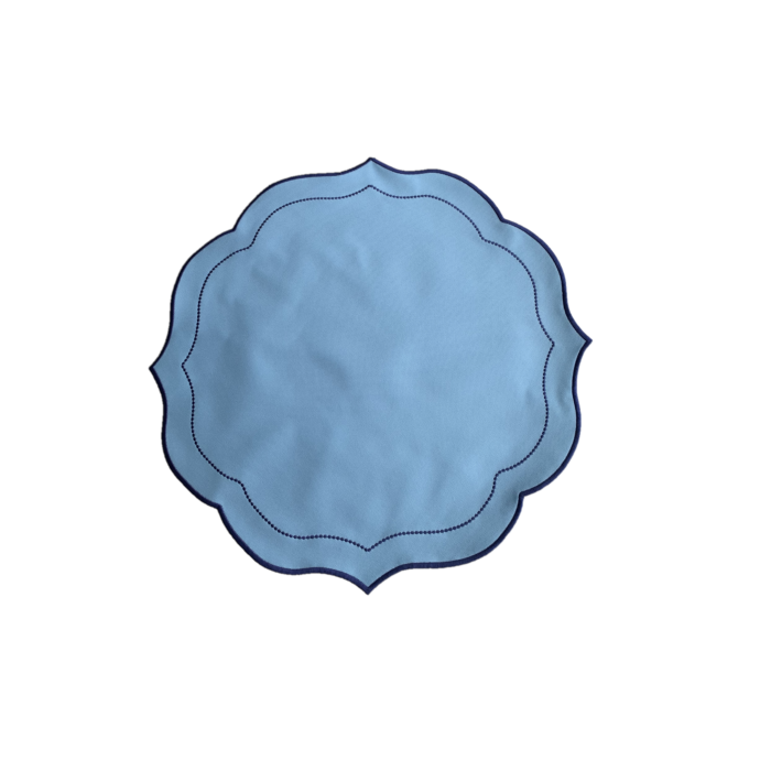 Jogo Americano Azul Claro com Bordado Azul Marinho 2 lugares