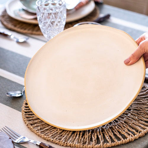 Jogo de Pratos de Jantar em Cerâmica Branco Acetinado 4un