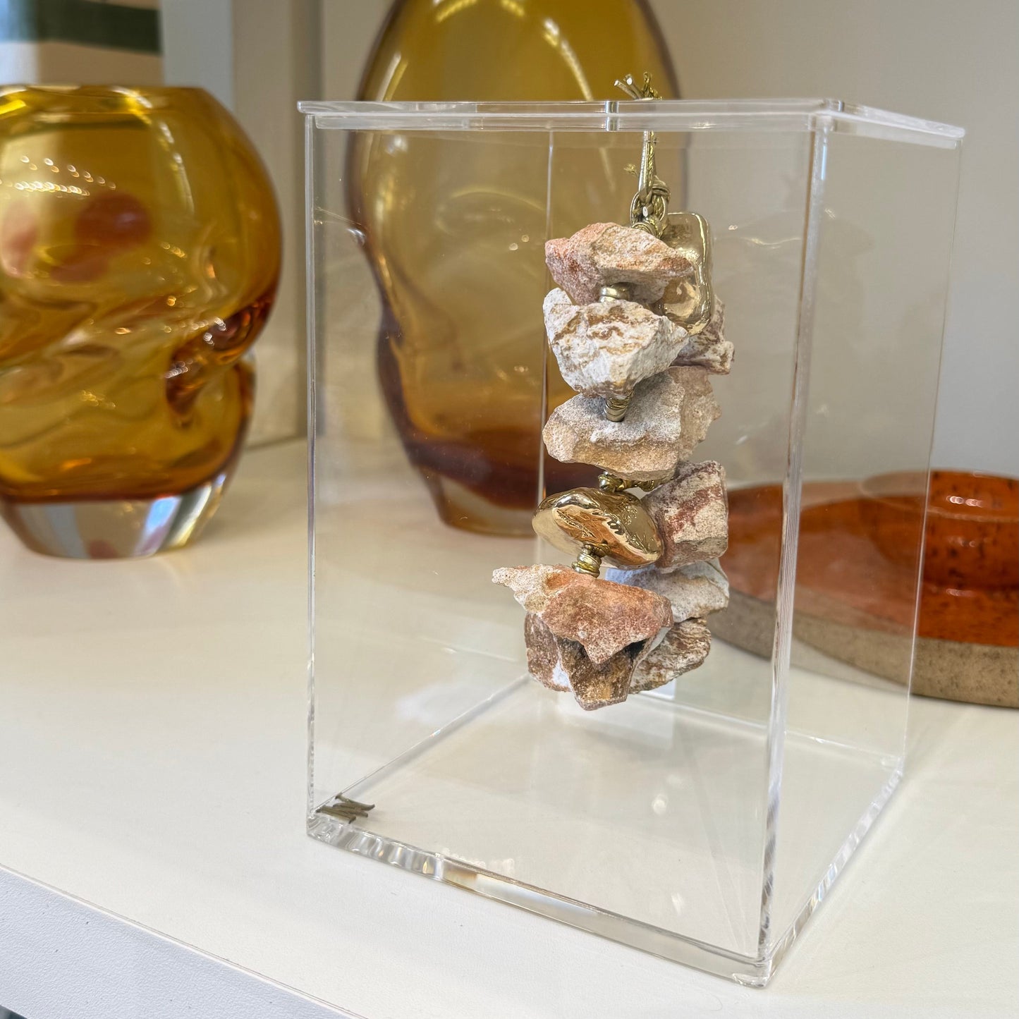 Caixa Decorativa em Acrílico C/ Pedra Natural Jaspe Areia