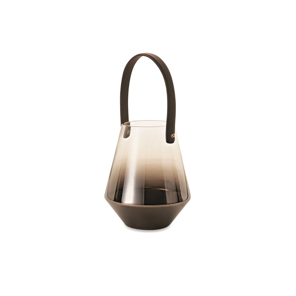 Lanterna Black Níquel em Vidro com Alça de Couro - 26cm