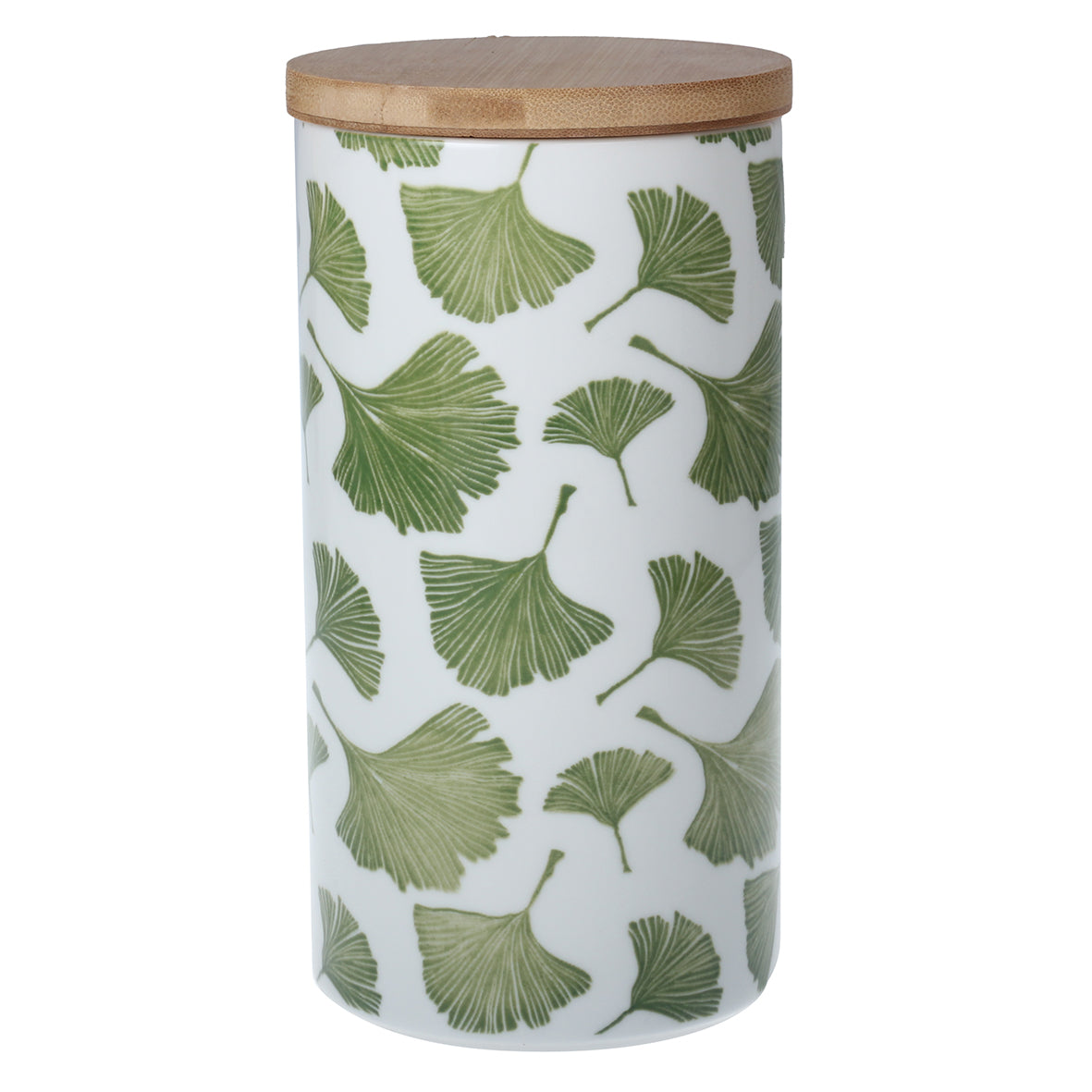 Pote de Cerâmica Desenho de Folhas Tampa de Bambu 12x21cm