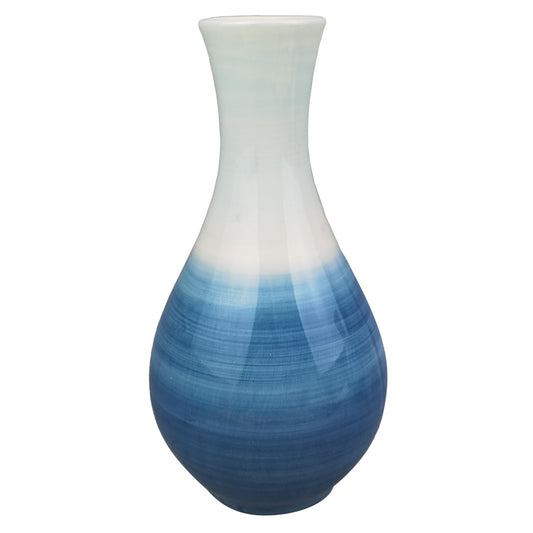 Vaso de Cerâmica Azul e Branco15x15x23cm