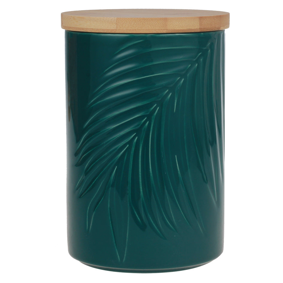 Pote de Cerâmica Verde c/ Tampa de Bambu 17x13cm