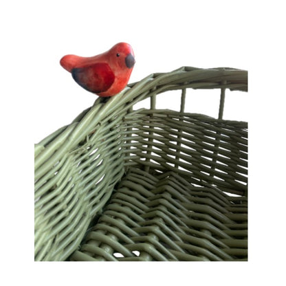 Cesta Baguete Retangular Verde Alecrim C/ Pássaro Vermelho