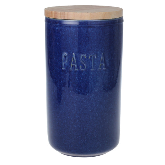 Pote de Cerâmica Azul c/ Tampa de Bambu Pasta