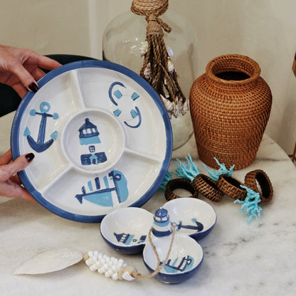 Petisqueira de Cerâmica com Desenhos Marítimos - 3 partes