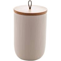 Pote de Cerâmica Tampa de Bambu e Corda Branco 10x12,5cm