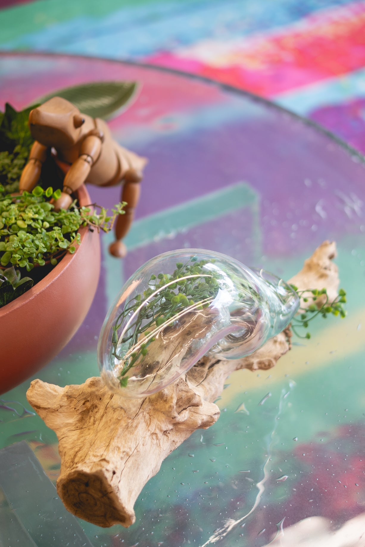Vaso Rústico de Parede de Vidro e Madeira