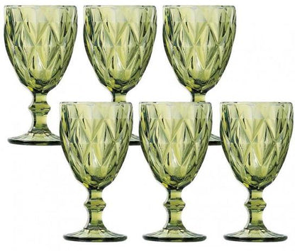 Conj De Taças P/ Água de Vidro Verde 6 Pcs Diamante