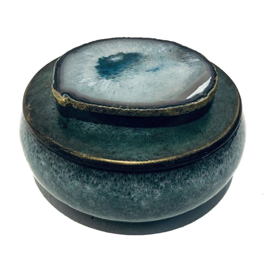 Vaso de Cerâmica Azul Tampa com Pedra