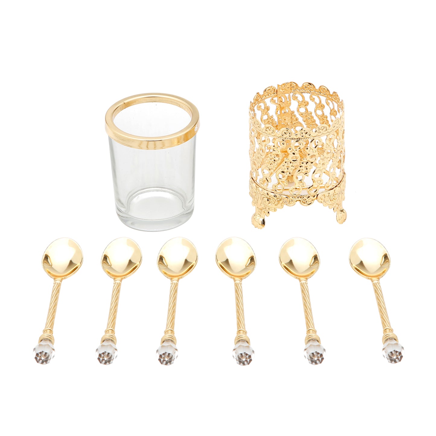 Conj de 06 Colheres C/ Suporte Dourado Crystal