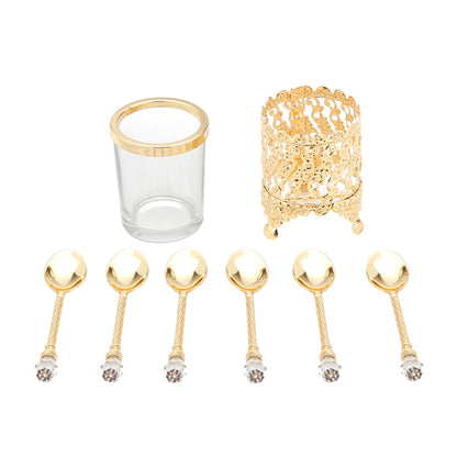 Conj de 06 Colheres C/ Suporte Dourado Crystal