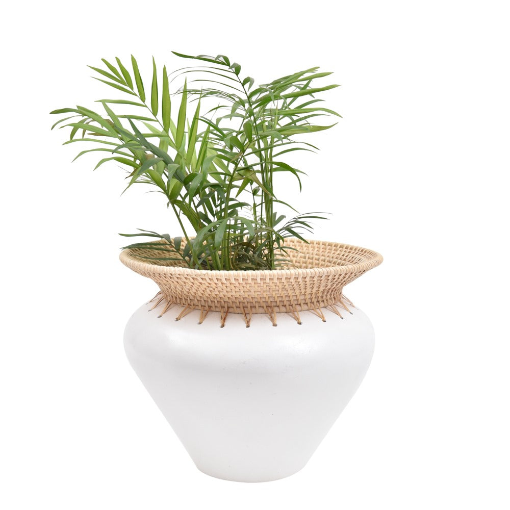 Vaso Cerâmica e Rattan Borda Alta