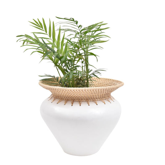 Vaso Cerâmica e Rattan Borda Alta