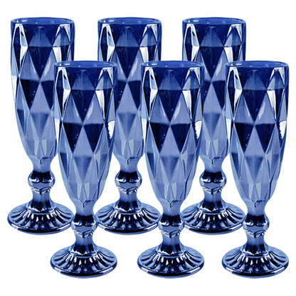 Conj de 06 Taças de Champanhe de Vidro Azul