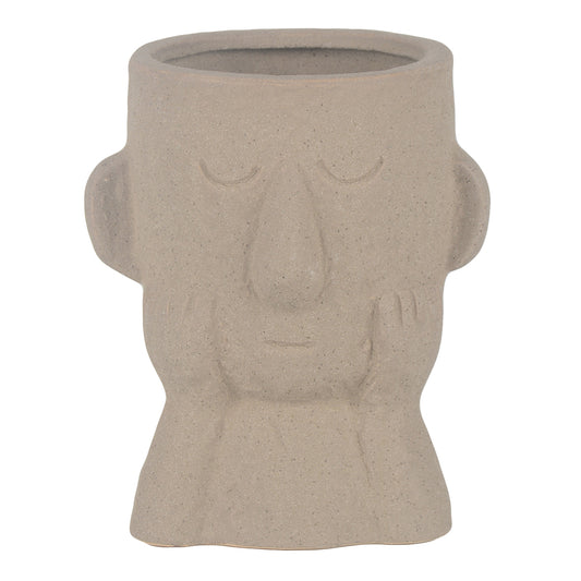 Vaso Cachepot de Cerâmica com Rosto Bege 18 cm