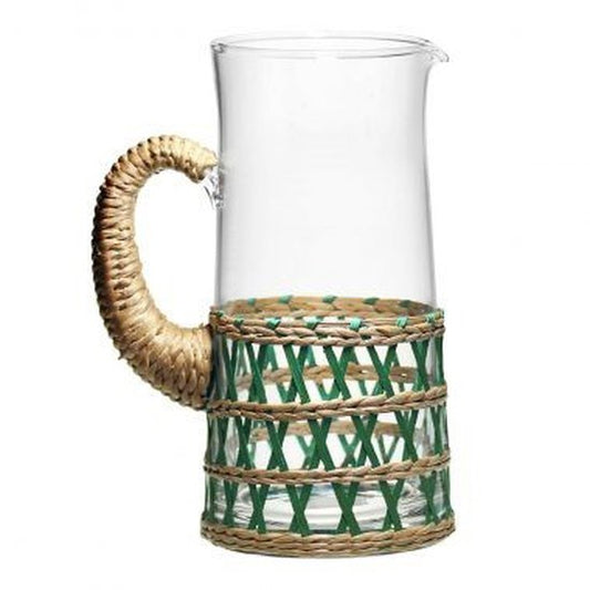 Jarra de Vidro com Rattan Verde - 24cm