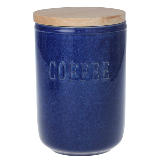 Pote de Cerâmica Azul c/ Tampa de Bambu Coffee