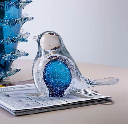 Pássaro Decorativo de Vidro Azul