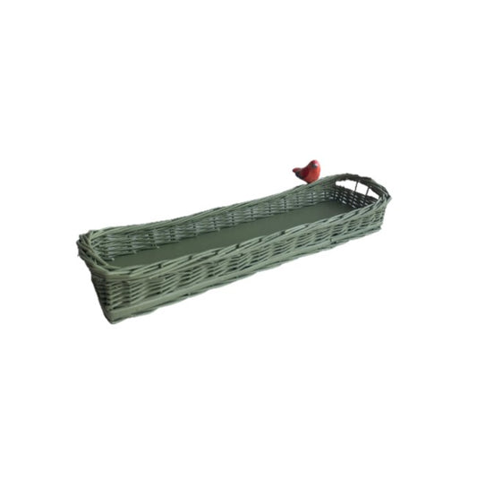 Cesta Baguete Retangular Verde Alecrim C/ Pássaro Vermelho
