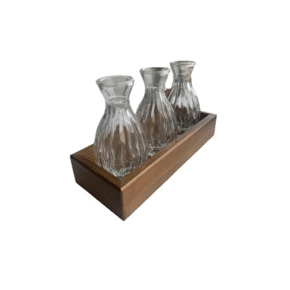 Conj de 3 Vasos de Vidro C/ Caixa de Madeira