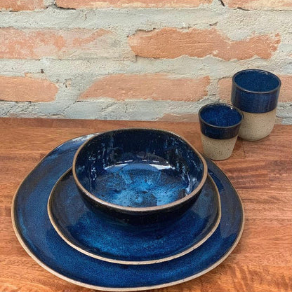 Jogo de Pratos de Jantar em Cerâmica Azul Marinho 4un