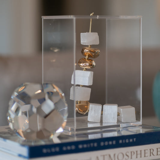 Caixa Decorativa em Acrílico C/ Pedra Natural Selenita Cubo