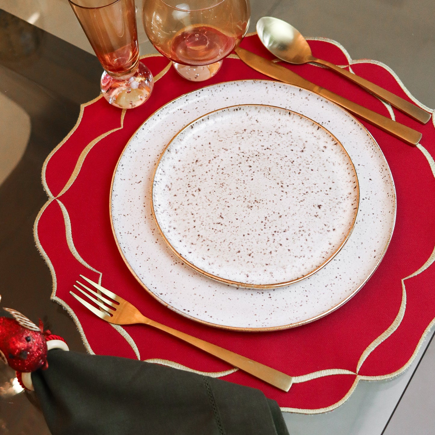 Jogo Americano Vermelho c/ Dourado 40cm - 4 lugares