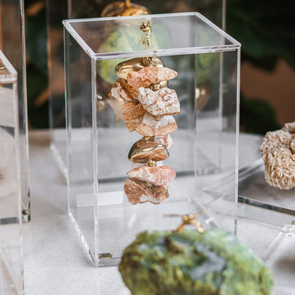 Caixa Decorativa em Acrílico C/ Pedra Natural Jaspe Areia