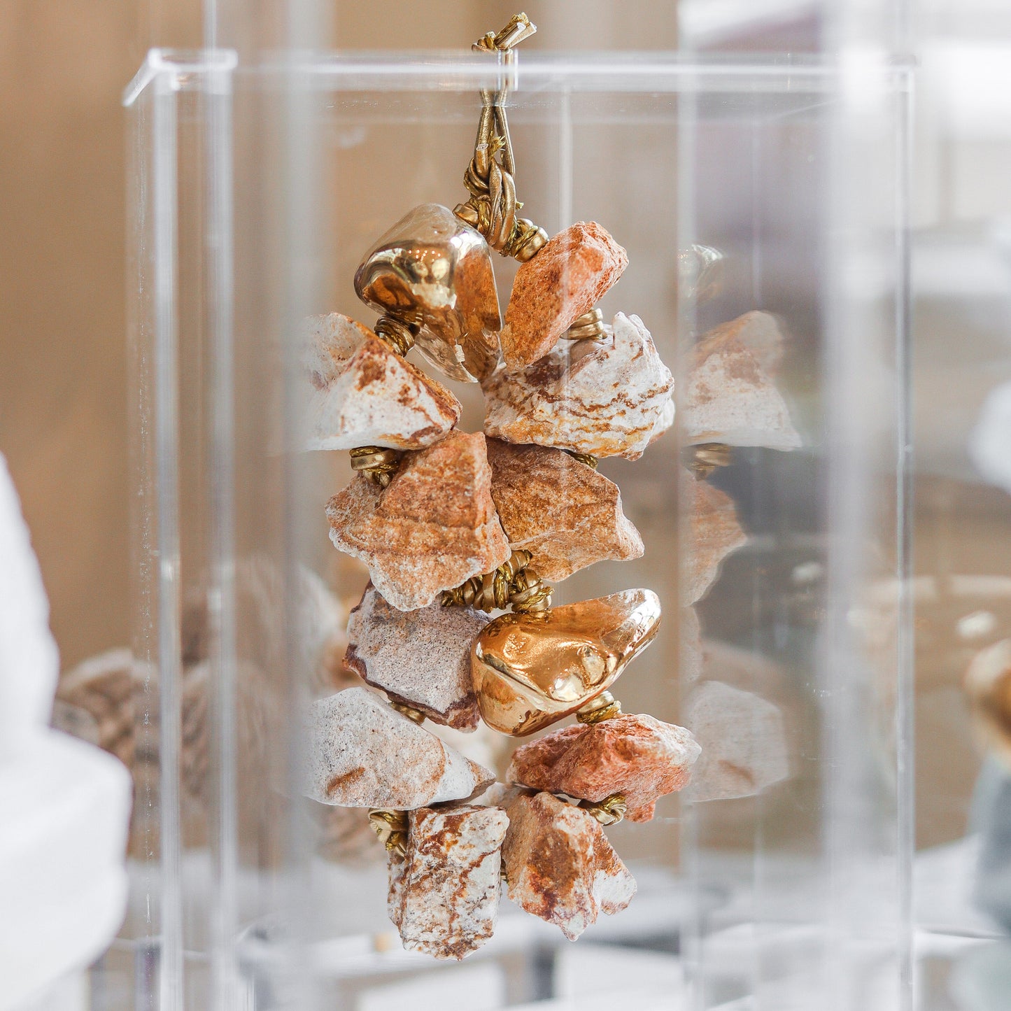 Caixa Decorativa em Acrílico C/ Pedra Natural Jaspe Areia