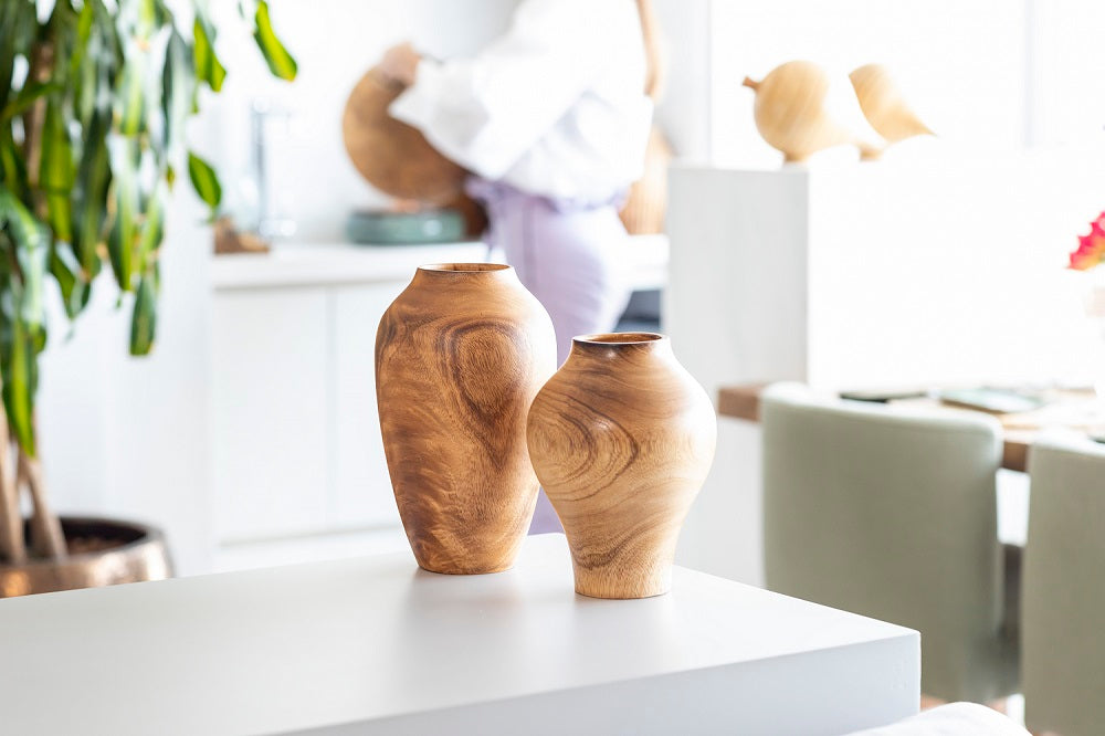 Vaso Decorativo em Madeira Garrafa G