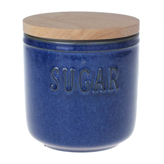 Pote de Cerâmica Azul c/ Tampa de Bambu Sugar