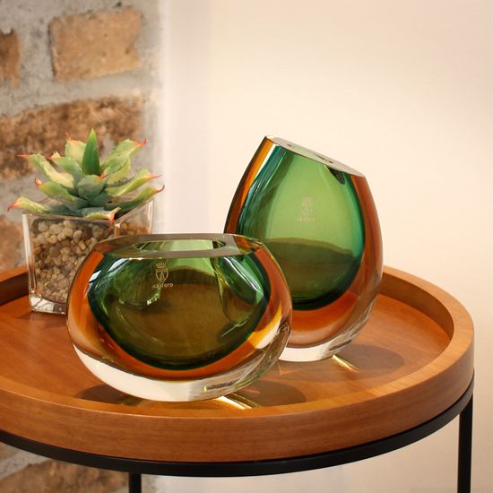 Vaso Mini Bicolor Verde c/ Âmbar Murano 16cm