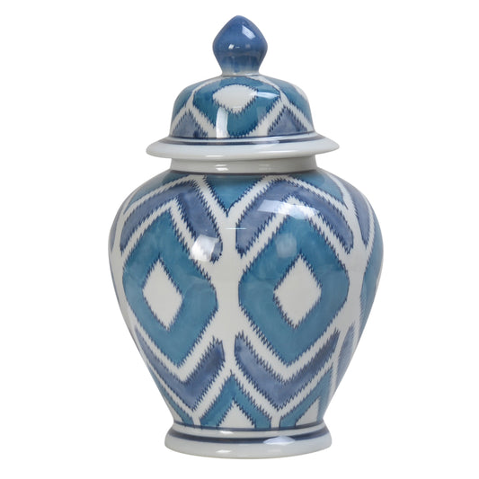 Pote/Potiche de Porcelana Geométrica Azul 17x17x28cm