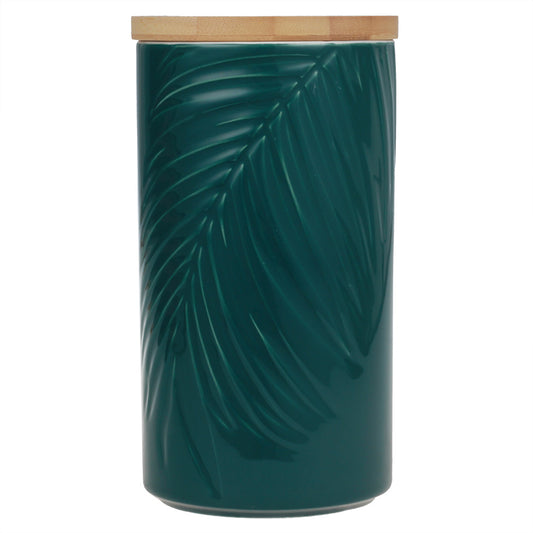 Pote de Cerâmica Verde c/ Tampa de Bambu 21x14cm