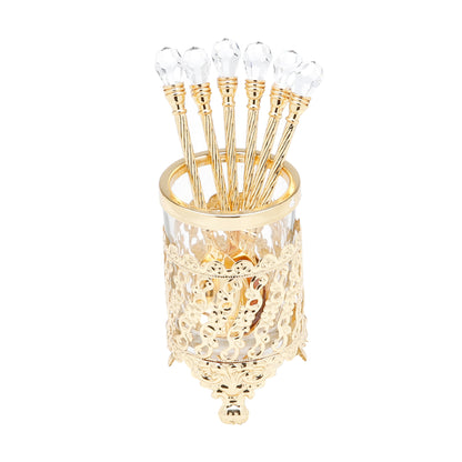 Conj de 06 Colheres C/ Suporte Dourado Crystal