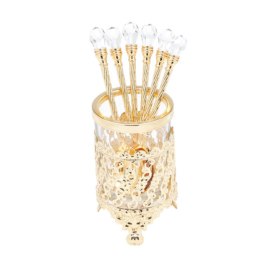 Conj de 06 Colheres C/ Suporte Dourado Crystal