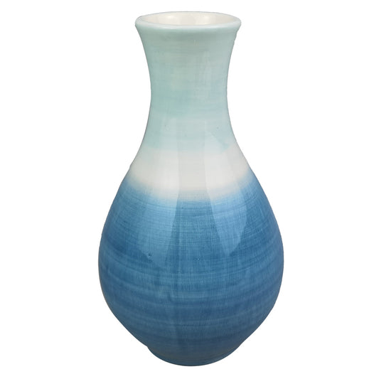 Vaso de Cerâmica Azul e Branco13x13x19cm